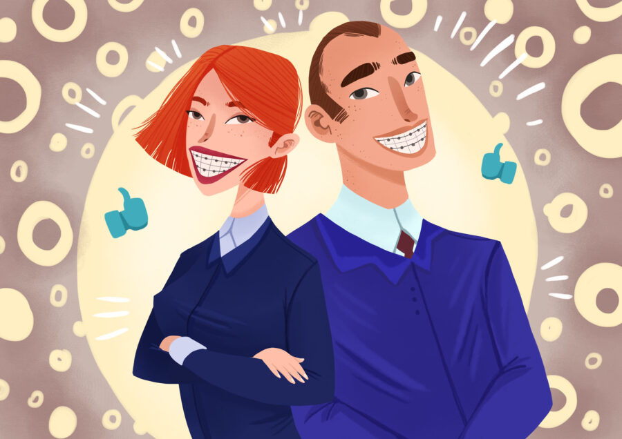 Illustration of two smiling adults with braces in Littleton, CO